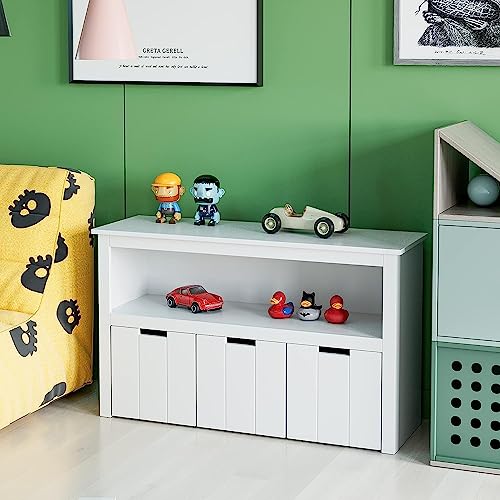 FAONIE 3 Drawers Toy Storage Cabinet, Floor Storage Chest With 12 Hidden Wheels And Large