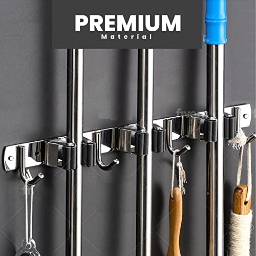 Magic Organization Stainless Steel Broom Mop Holder - 2 Pack - Extra Wide For Better Mounting - Organize Home, Garage, Shed