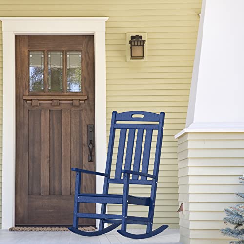 POLYDUN Patio Rocking Chairs, Poly Lumber Rocking Chairs for Outside with High Back, Wide Rocking Chair Outdoor, All-Weather Front Porch Rocker for Both Outdoor and Indoor, Navy Blue