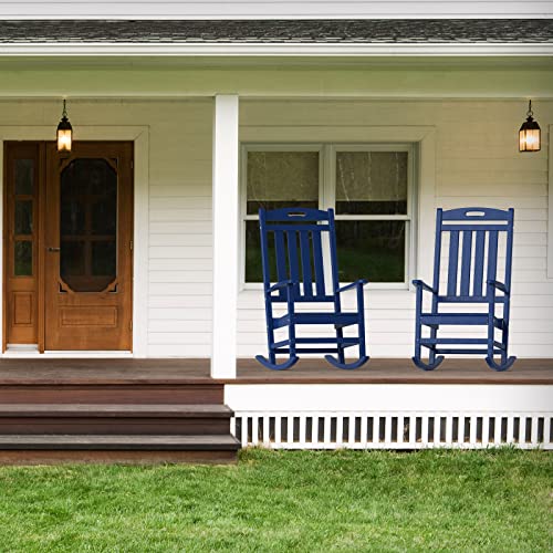 POLYDUN Patio Rocking Chairs, Poly Lumber Rocking Chairs for Outside with High Back, Wide Rocking Chair Outdoor, All-Weather Front Porch Rocker for Both Outdoor and Indoor, Navy Blue