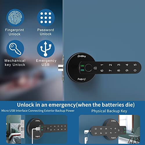 Fingerprint Door Lock, Foxgard Biometric Door Lock, Keyless Entry Door Lock with Keypad,Smart Door Knob with 100 Fingerprints, 50 Codes, Auto Lock Mode for Home,Bedroom, Office, Hotel(Black)