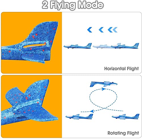 Aucess Boy Toys 2 Pack Airplane Launcher Toys, 2 Flight Modes Outdoor Throwing Foam Glider with Catapult Plane Gun Birthday Gift for 5+ Years Old Kid