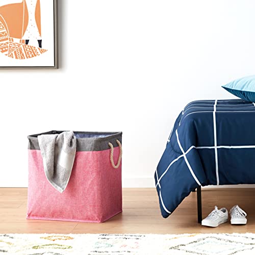 Amazon Basics Foldable Fabric Rectangular Laundry Hamper with Detachable Brackets, Large, Pink