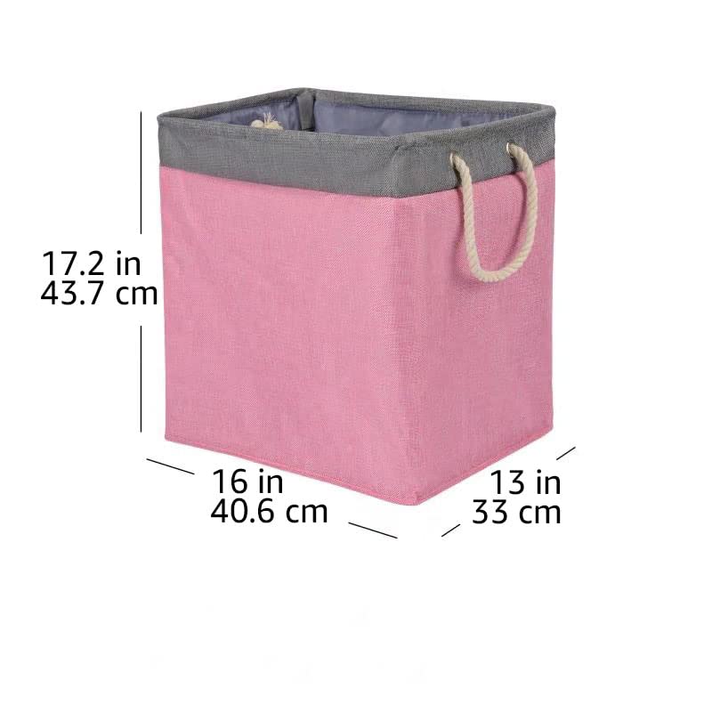 Amazon Basics Foldable Fabric Rectangular Laundry Hamper with Detachable Brackets, Large, Pink