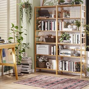 VIAGDO Bamboo Bathroom Shelf, 6-Tier Adjustable Tall Bookshelf, Multifunctional Storage Rack Freestanding Shelving Unit for Bathroom, Living Room, Bedroom, Kitchen, Laundry Room