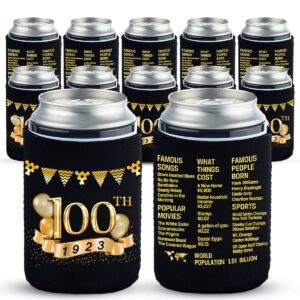 yangmics 100th birthday can cooler sleeves pack of 12-1923 sign - 100th anniversary decorations - dirty 100th birthday party supplies - black and gold seventieth birthday cup coolers