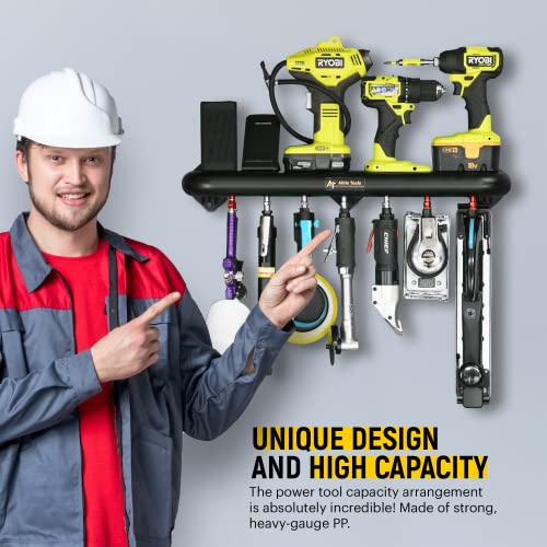 AT Universal Air Tools Holder with 7 Slots - Alitis Heavy Duty Garage Power Tool Organizer Wall Mount Plastic Cordless Power Tool Organizer and Storag