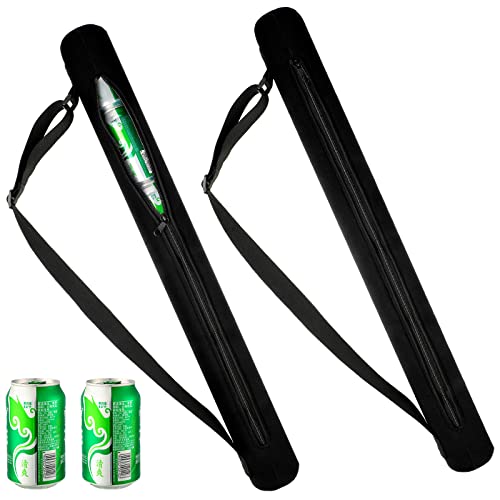 Cunhill 2 Pieces 6-Can Insulated Cooler Sleeve Beer Cooler Tube Black Insulated Beer Hold Golf Bag Insulated Beer Cooler for Golfing, Beach Days, Picnic, Traveling and More (Straps Style)