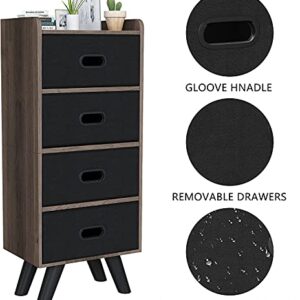 Lamerge 4 Drawers Organizer Cabinet , with Removable Fabric Drawers,Storage Tower ,Organizer Cabinet with Wood Frame,Ideal for Bedroom, Closet, Entryway, Hallway, Dark Brown and Grey, (SD4-01)