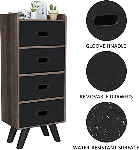 Lamerge 4 Drawers Organizer Cabinet , with Removable Fabric Drawers,Storage Tower ,Organizer Cabinet with Wood Frame,Ideal for Bedroom, Closet, Entryway, Hallway, Dark Brown and Grey, (SD4-01)