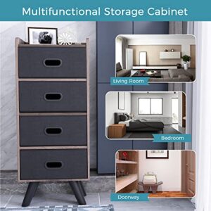 Lamerge 4 Drawers Organizer Cabinet , with Removable Fabric Drawers,Storage Tower ,Organizer Cabinet with Wood Frame,Ideal for Bedroom, Closet, Entryway, Hallway, Dark Brown and Grey, (SD4-01)