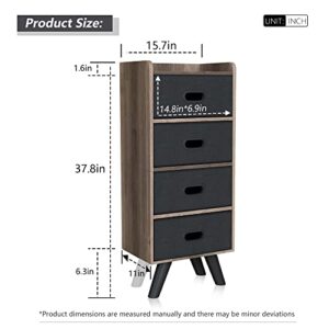 Lamerge 4 Drawers Organizer Cabinet , with Removable Fabric Drawers,Storage Tower ,Organizer Cabinet with Wood Frame,Ideal for Bedroom, Closet, Entryway, Hallway, Dark Brown and Grey, (SD4-01)