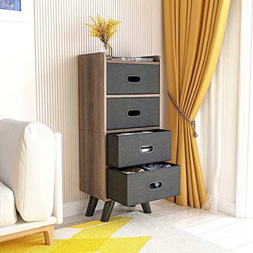 Lamerge 4 Drawers Organizer Cabinet , with Removable Fabric Drawers,Storage Tower ,Organizer Cabinet with Wood Frame,Ideal for Bedroom, Closet, Entryway, Hallway, Dark Brown and Grey, (SD4-01)