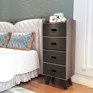 Lamerge 4 Drawers Organizer Cabinet , with Removable Fabric Drawers,Storage Tower ,Organizer Cabinet with Wood Frame,Ideal for Bedroom, Closet, Entryway, Hallway, Dark Brown and Grey, (SD4-01)