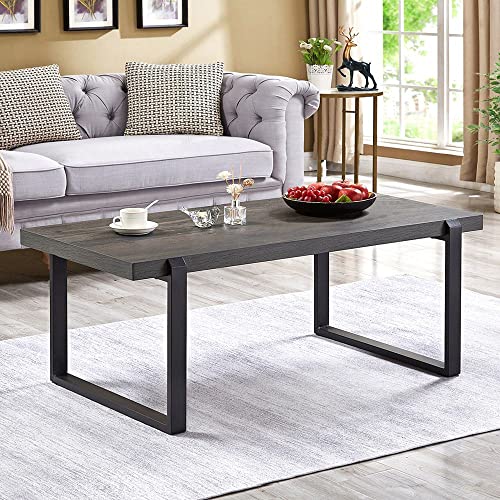 EXCEFUR Coffee Table, Rustic Wood and Metal Center Table, Modern Cocktail Table for Living Room, Grey