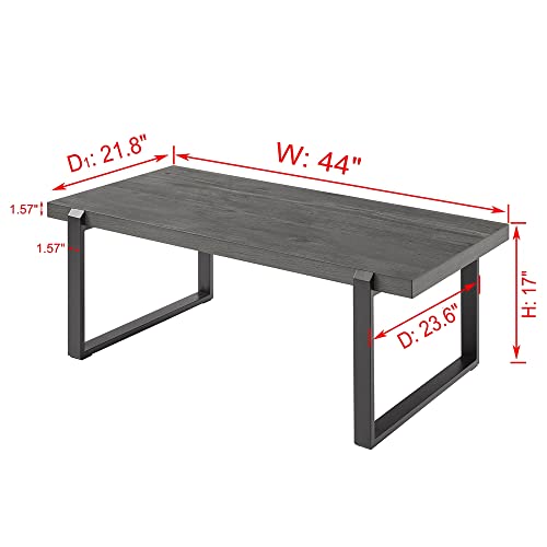 EXCEFUR Coffee Table, Rustic Wood and Metal Center Table, Modern Cocktail Table for Living Room, Grey