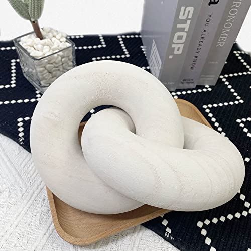 S-SNAIL-OO 2-link Wood Chain Link Decor Wood Knot Decor, Shelf Decor Hand Carved Boho Bead, Suitable for Bedroom, Living Room, Coffee Table Decor (White)