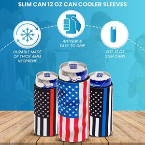 QualityPerfection Slim Can Coolers Sleeves (2 Pack) Insulated, Beer/Energy Drink Premium Neoprene 4mm Thickness Thermocoolers for 12 oz Skinny Beverage Can Covers (Texas Flag)