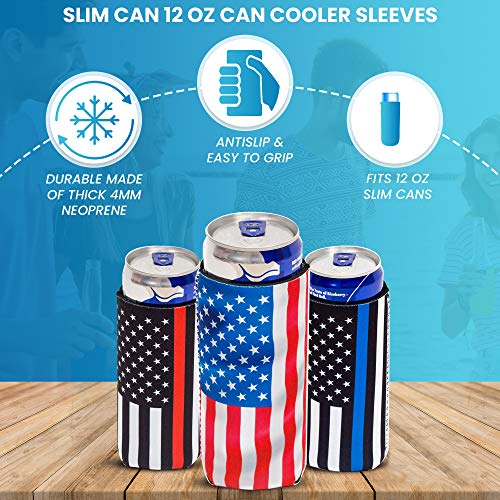 QualityPerfection Slim Can Coolers Sleeves (2 Pack) Insulated, Beer/Energy Drink Premium Neoprene 4mm Thickness Thermocoolers for 12 oz Skinny Beverage Can Covers (Texas Flag)