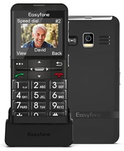 easyfone prime-a7 4g big button cell phone for seniors | easy-to-use | clear sound | 2.0'' hd display | sos button w/gps | unlocked (t-mobile & mvnos) | 1500mah battery and charging dock (black)