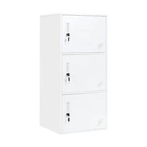 3 door vertical stackable storage cabinet with lock,anti-failing device, metal lcoker,organizer for office, home, gym, school,employee,kids. (white)