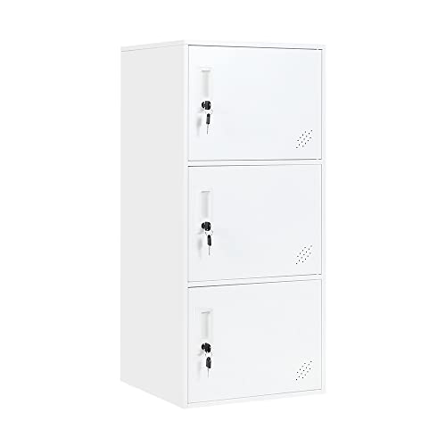 3 Door Vertical Stackable Storage Cabinet with Lock,Anti-Failing Device, Metal Lcoker,Organizer for Office, Home, Gym, School,Employee,Kids. (White)