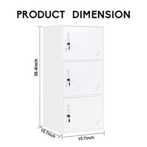 3 Door Vertical Stackable Storage Cabinet with Lock,Anti-Failing Device, Metal Lcoker,Organizer for Office, Home, Gym, School,Employee,Kids. (White)