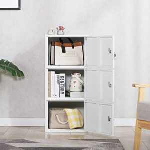 3 Door Vertical Stackable Storage Cabinet with Lock,Anti-Failing Device, Metal Lcoker,Organizer for Office, Home, Gym, School,Employee,Kids. (White)