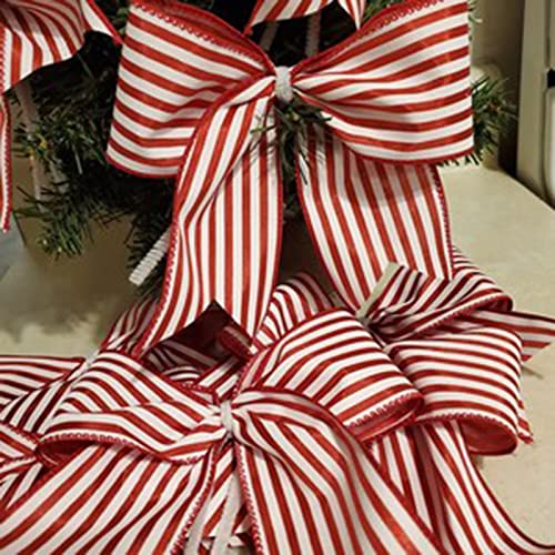 2 Rolls Christmas Wired Ribbon for Gift Wrapping, Red and White Striped Ribbons for Crafts/Christmas Tree/Wreaths/Bow Decorations, 2.5" Wide x 6 Yards