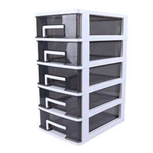 garneck five- layer storage cabinet plastic drawer type closet portable multifunction storage rack organizer (white frame and transparent black)