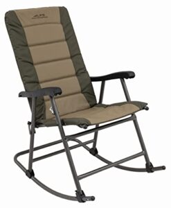 alps mountaineering outdoor rocking chair - durable folding beach and camp chair with comfortable cushioned polyester fabric over locking steel frame, clay/khaki