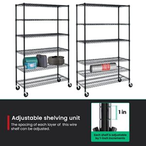 PayLessHere Commercial Grade 6 Tier Adjustable Storage Shelf Heavy Duty Metal Shelf NSF Certified Wire Shelving Unit with Wheels 6000LBS Capacity 18" D x 48" W x 72" H,Black