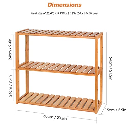 PayLessHere Bamboo Bathroom Shelves, 3-Tier Adjustable Layer Rack, Bathroom Towel Shelf, Utility Storage Shelf Rack, Wall Mounted Organizer Shelf, for Bathroom Kitchen Living Room Holder Natural