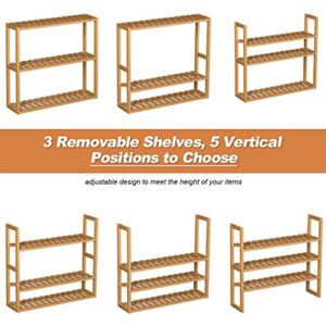 PayLessHere Bamboo Bathroom Shelves, 3-Tier Adjustable Layer Rack, Bathroom Towel Shelf, Utility Storage Shelf Rack, Wall Mounted Organizer Shelf, for Bathroom Kitchen Living Room Holder Natural