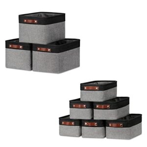 DULLEMELO Collapsible Bundle Baskets 3 Medium Baskets 15"x11"x9.5" + 6 Small Baskets 11.8"x7.9"x5.1"（Black&Gray)