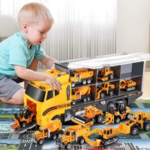 toddler toys for 3-9 years old boys construction toys car double side transport vehicle w/play mat, die-cast alloy engineering vehicle gifts for age 3 4 5 6 kids child boys girls birthday party favor