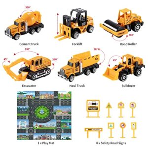 Toddler Toys for 3-9 Years Old Boys Construction Toys Car Double Side Transport Vehicle W/Play Mat, Die-cast Alloy Engineering Vehicle Gifts for Age 3 4 5 6 Kids Child Boys Girls Birthday Party Favor