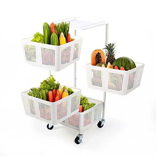 WINTECY 4 Tiers Rotating Kitchen Storage Shelf, Multi-Layer Floor Standing Shelf Fruit Vegetable Storage Basket Household Storage Rack for Kitchen, Living Room