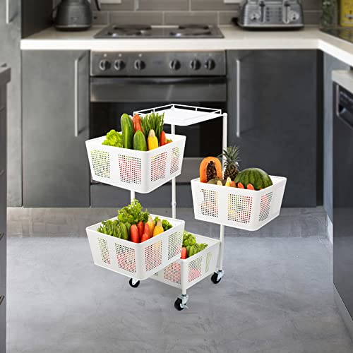 WINTECY 4 Tiers Rotating Kitchen Storage Shelf, Multi-Layer Floor Standing Shelf Fruit Vegetable Storage Basket Household Storage Rack for Kitchen, Living Room