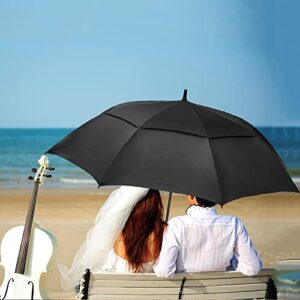 Goothdurs 62 Inches Golf Umbrella Automatic Open Windproof Waterproof Large Double Canopy Vented Rain Stick Umbrellas for Men Women