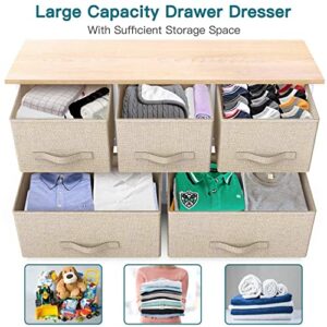 Pipishell 5 Drawers Fabric Dresser,4 Drawer Organizer Unit Fabric Dresser for for Bedroom Closets, Living Room, Nursery Room, Hallway