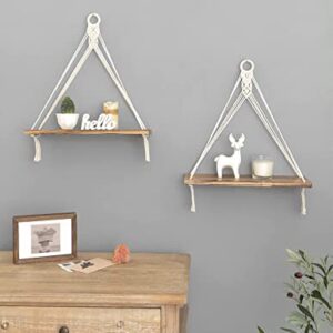 Mkono Macrame Wall Decor 4 Piece Set, 2 Pcs Macrame Wall Hanging Art Boho Wall Decor and 2 Pcs Hanging Shelves Wood Floating Storage Shelf for Bedroom Bathroom Living Room Nursery Dorm Room