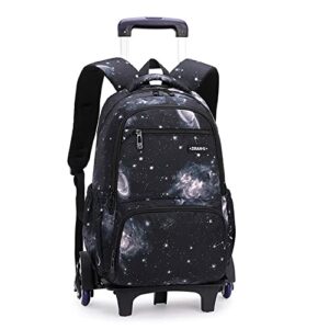 etaishow boys girls rolling backpack primary schoolbag galaxy-print kids luggage wheeled rucksack with 6 wheels