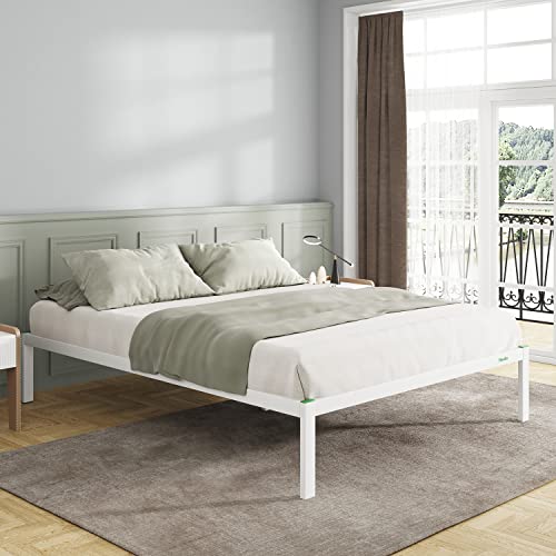 Novilla 14 Inch Bed Frame Queen Size, Metal Bed Frame with Storage,Queen Platform Bed Frame No Box Spring Needed, Wooden Slats Support, Heavy Duty, Easy Assembly, White