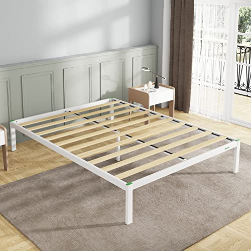 Novilla 14 Inch Bed Frame Queen Size, Metal Bed Frame with Storage,Queen Platform Bed Frame No Box Spring Needed, Wooden Slats Support, Heavy Duty, Easy Assembly, White