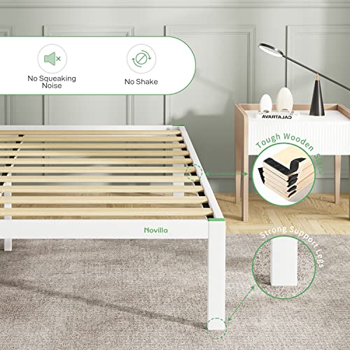 Novilla 14 Inch Bed Frame Queen Size, Metal Bed Frame with Storage,Queen Platform Bed Frame No Box Spring Needed, Wooden Slats Support, Heavy Duty, Easy Assembly, White