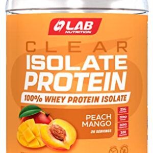 Lab Nutrition Advance Clear Isolate Protein, 100% Whey Protein Powder, Gluten Free, Zero Sugar, Keto Friendly, 25g Protein, 1.70 lb, Peach Mango Flavored - 25 Servings