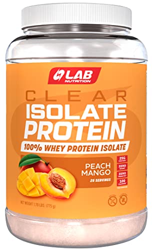 Lab Nutrition Advance Clear Isolate Protein, 100% Whey Protein Powder, Gluten Free, Zero Sugar, Keto Friendly, 25g Protein, 1.70 lb, Peach Mango Flavored - 25 Servings