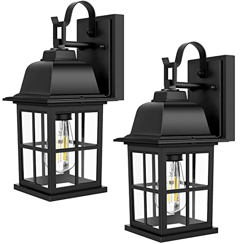 TOBUSA 2-Pack Outdoor Light Fixtures Wall Mount, 100% Aluminium Waterproof Exterior Wall Lantern, Anti-Rust Outside Black Wall Sconce Porch Lights for House Garage, Doorway, Bulbs Not Included