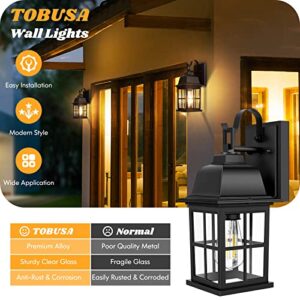 TOBUSA 2-Pack Outdoor Light Fixtures Wall Mount, 100% Aluminium Waterproof Exterior Wall Lantern, Anti-Rust Outside Black Wall Sconce Porch Lights for House Garage, Doorway, Bulbs Not Included